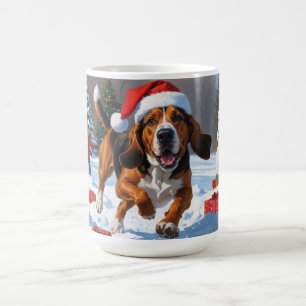 Caneca De Café Tremendo Walker Coonhound Snow com Chapéu de Natal