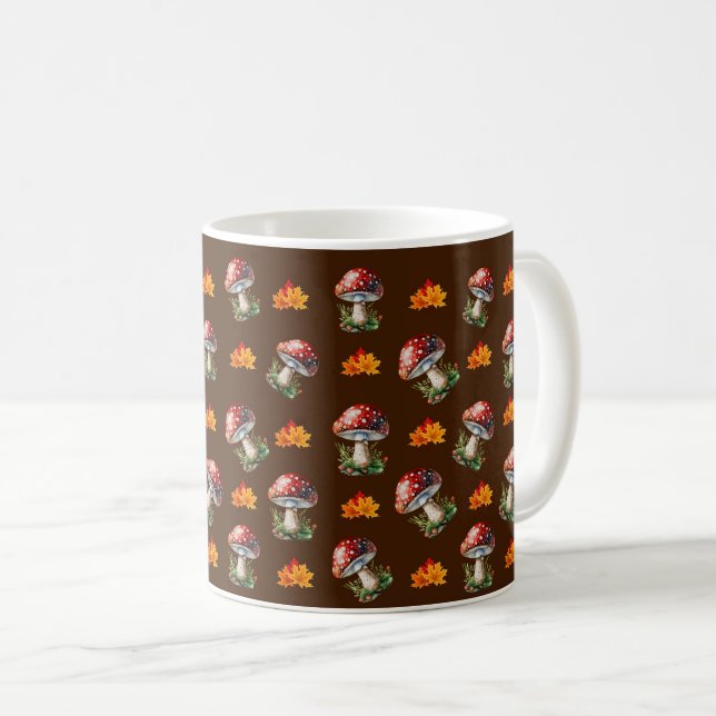 Caneca De Café Trendent Fall Autumn Deixa Cogumelos Fungi Brown (Frente Esquerda)