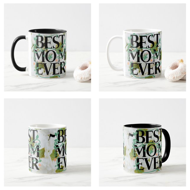 Caneca De Café Trendy Best Mãe Alguma Vez White Floral Moderna (Trendy Best Mom Ever White Floral Modern Mug)