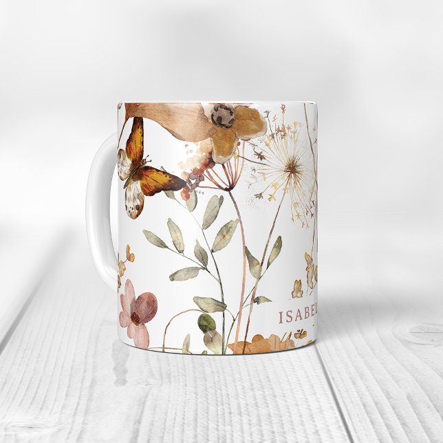 Caneca De Café Trendy Boho Neutral Autumn Selvagens em Branco (Criador carregado)