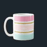 Caneca De Café Trendy Brussel com Dourado Monograma II<br><div class="desc">Caneca divertida e moderna com pincel,  pincéis azuis e rosa-quente com sotaque suave de ouro brilhante. Personalize adicionando seu próprio monograma.</div>