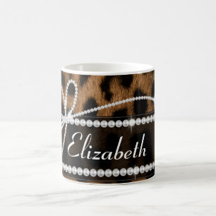 Caneca De Café Trendy chic girly faux marrom leopardo negro