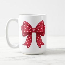 Caneca De Café Trendy Coquette Red Ribbon Bow with White Hearts