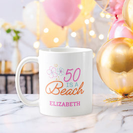 Caneca De Café Trendy Hand Drawn Doodle 50th Beach Birthday