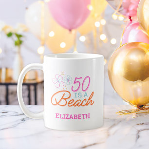 Caneca De Café Trendy Hand Drawn Doodle 50th Beach Birthday