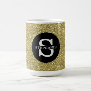 Caneca De Café Trendy Metálica Luminosa Dourada Monograma