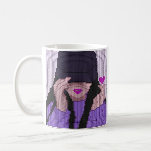 Caneca De Café "Trendy Minimalist Coffee Mug | Pixel de amor roxo (Esquerda)