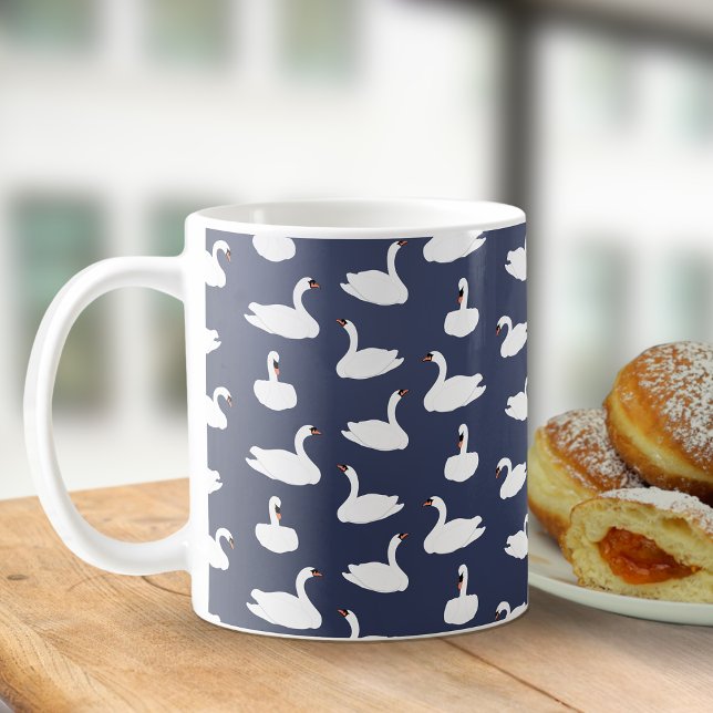 Caneca De Café Trendy Modern Blue Swan Pattern Mug (Swan Mug)