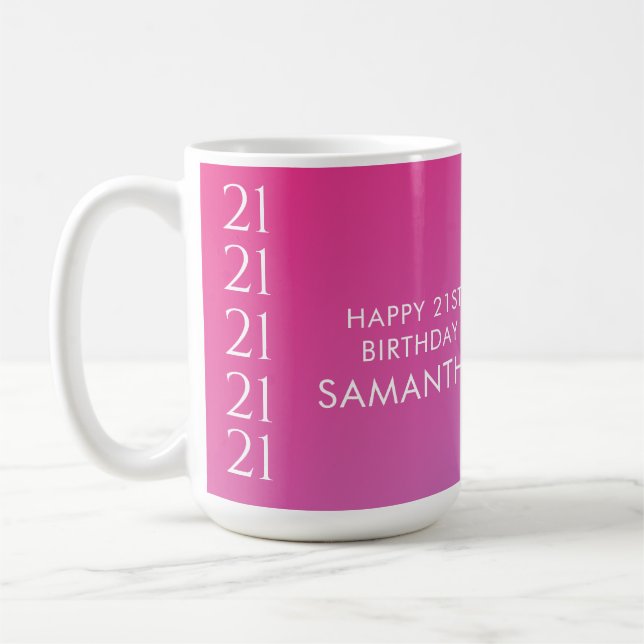 Caneca De Café Trendy Modern Bold Pink Gradient 21st Birthday (Esquerda)