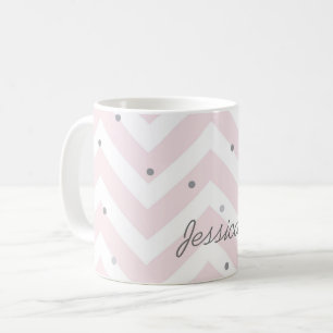 Caneca De Café Trendy Pastel Pink Chevron e Pontos Personalizados