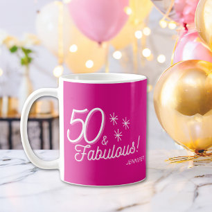 Caneca De Café Trendy Pink 50 E Fabuloso Aniversário