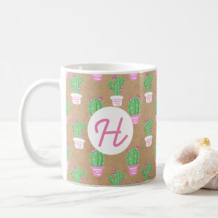 Caneca De Café Trendy Pink Flowing Cactus & Faux Kraft Paper