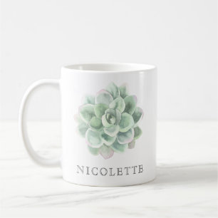 Caneca De Café Trendy Sage Green Watercolor Suculent