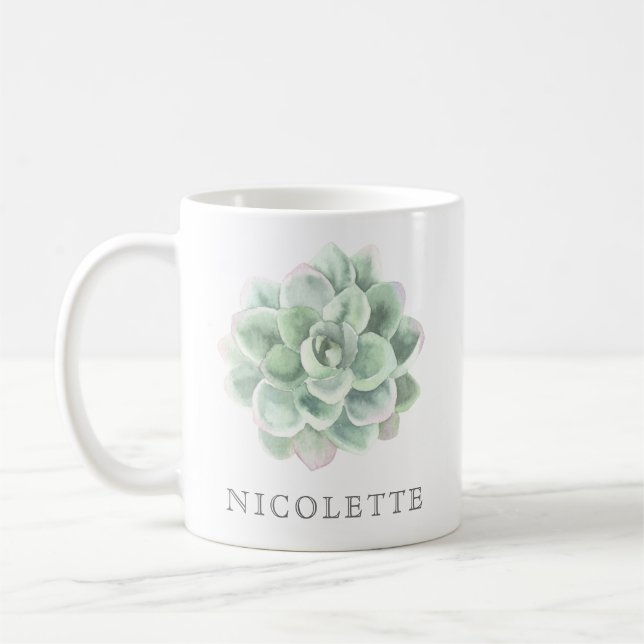Caneca De Café Trendy Sage Green Watercolor Suculent (Esquerda)
