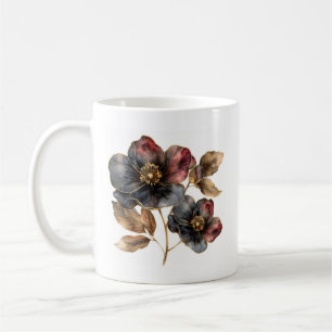 Caneca De Café Trendy watercolor gold black and burgundy flower