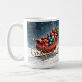 Caneca De Café Trenó de Natal em Aquarela Vintage