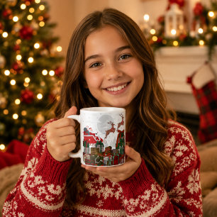 Caneca De Café Trenó e Rena de Natal Personalizados