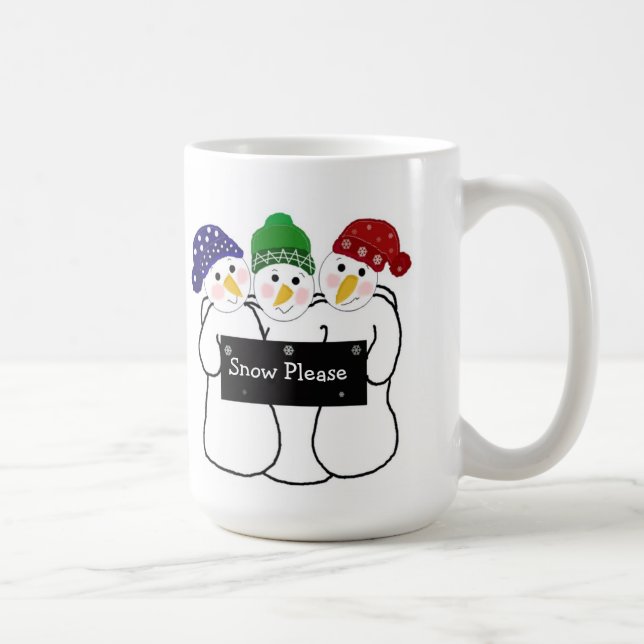 Caneca De Café Três bonecos de neve com placa de neve (Direita)