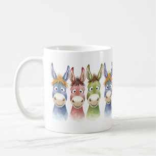 Caneca De Café Três Burros de Desenho Animado Coloridos em Estilo