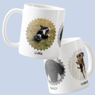 Caneca De Café Três Colagem de Fotos com Bordas Onduladas Nome do