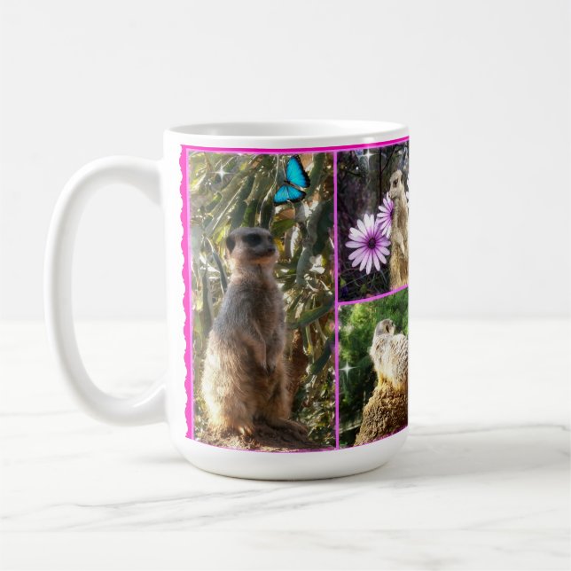 Caneca De Café Três Colagem de Imagens Meerkat, (Esquerda)