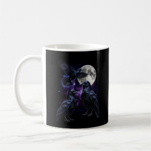 Caneca De Café Três Corvos Lua Gótico Espaço Cósmico Gráfico Retr