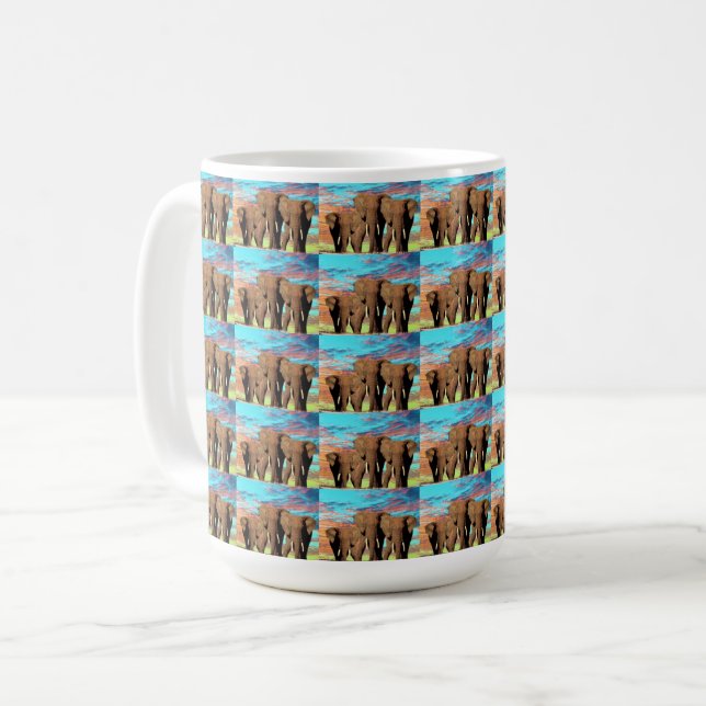 Caneca De Café Três Elefantes Africanos, Coffee Mug (Frente Esquerda)