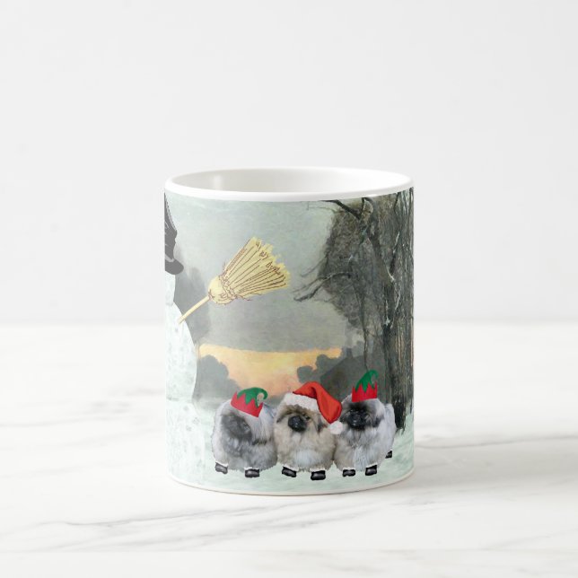 Caneca De Café Três Filhotes de Pekingese no Natal (Centro)