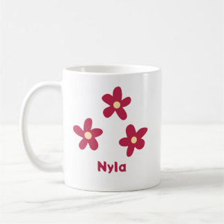 Caneca De Café Três Flores Vermelhas Desenhadas com Nome ou Outro