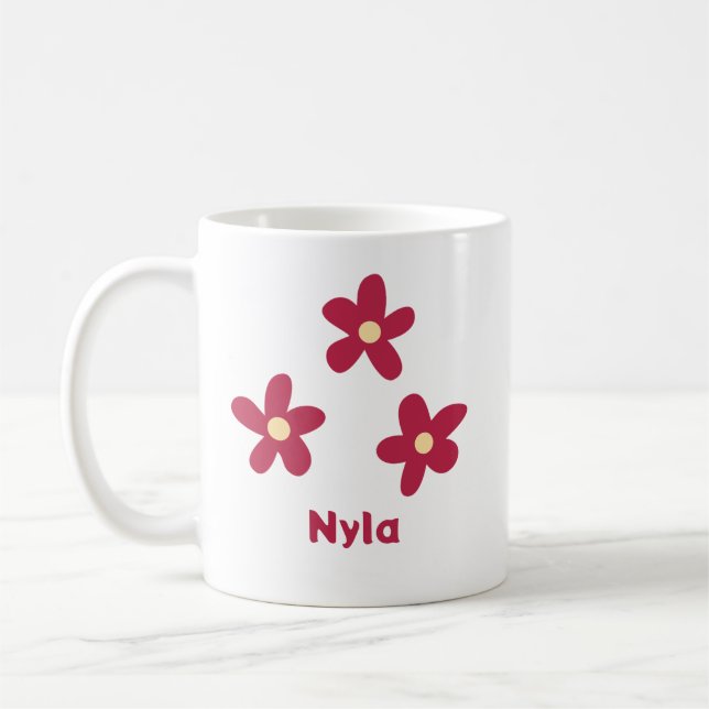 Caneca De Café Três Flores Vermelhas Desenhadas com Nome ou Outro (Esquerda)