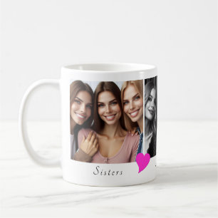 Caneca De Café Três Fotos Personalizadas, Corações Irmãs, Amigos