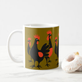 Caneca De Café Três Galinhas Francesas Retro Corte no Meio do Séc