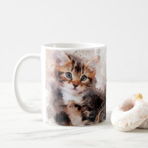 Caneca De Café Três gatinhos lindos e bonitos aquarela