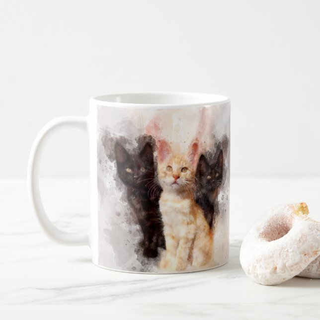 Caneca De Café Três gatinhos, lindos e bonitos, de aquarela (Com Donut)