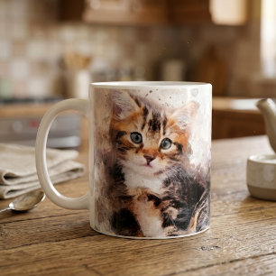 Caneca De Café Três gatinhos lindos e fofos em aquarela