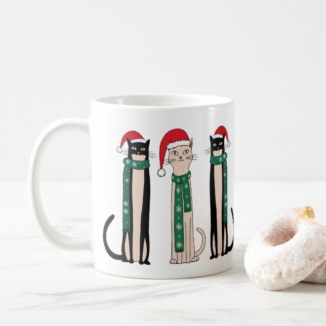 Caneca De Café Três gatos vestindo chapéus de Natal (Com Donut)