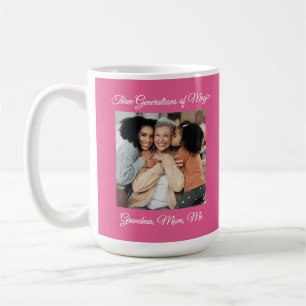 Caneca De Café Três gerações de vovó apaixonada, mãe, minha foto