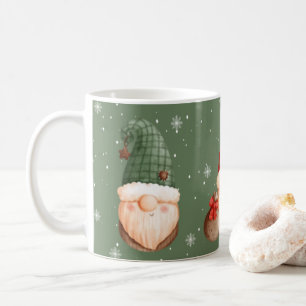 Caneca De Café Três Gnomos Floco de Neve Presente de Natal Verde 