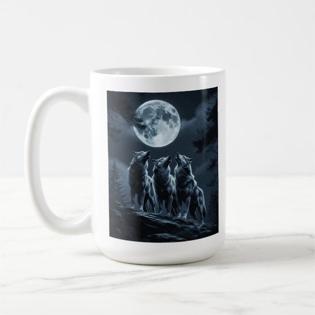Caneca De Café Três Lobos Uivando para a Lua Cheia - Três Lobos (Esquerda)