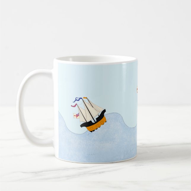 Caneca De Café Três navios que navegam no mar em movimento náutic (Esquerda)