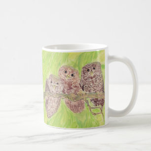 Caneca De Café Três Pequenas Corujas De Vassoura - pintura acrí