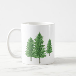 Caneca De Café Três Pinheiros Aquarela Árvores 2