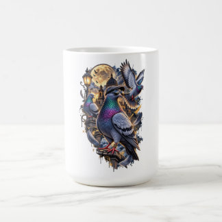 Caneca De Café Três Pombos Gráficos Vintage, Lua de Pombo Retro