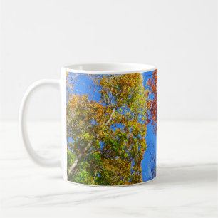 Caneca De Café Três Tons de Árvores de Bordo Outonais Coloridas