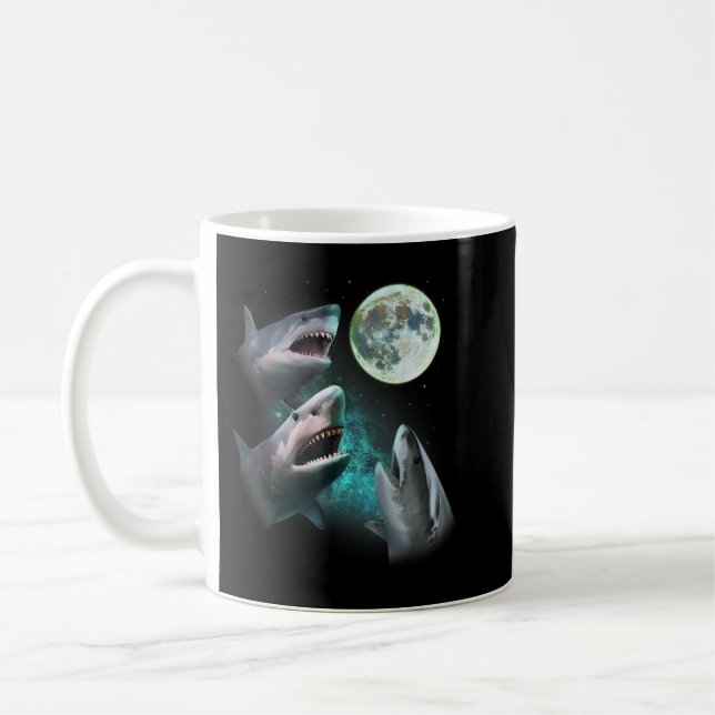 Caneca De Café Três Tubarões brancos Excelentes Howl na Lua 3 Wol (Esquerda)