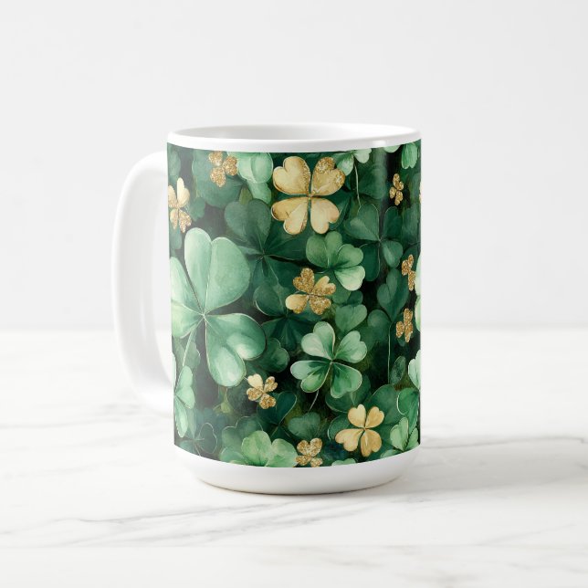 Caneca De Café Trevo de Ouro Verde Dia de São Patrício   (Frente Esquerda)