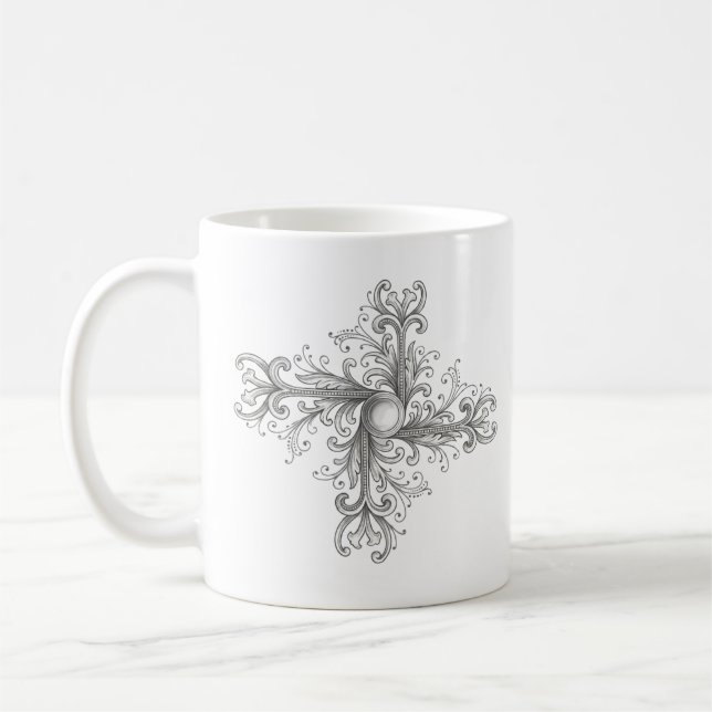 Caneca De Café Trevo de Pérola em Fio de Prata (Esquerda)
