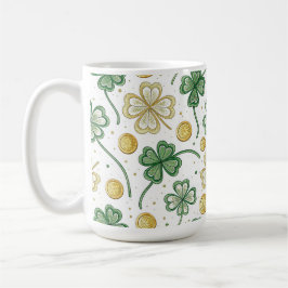 Caneca De Café TREVO DE TRÊS FOLHAS CELTA IRLANDÊS VERDE & Dourad