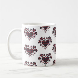 Caneca De Café Trevo de Xadrez Coração Vermelho Azul Tartan
