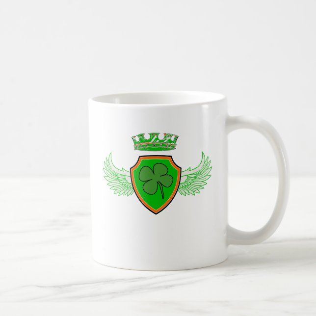 Caneca De Café Trevo no protetor com asas e coroa (Direita)